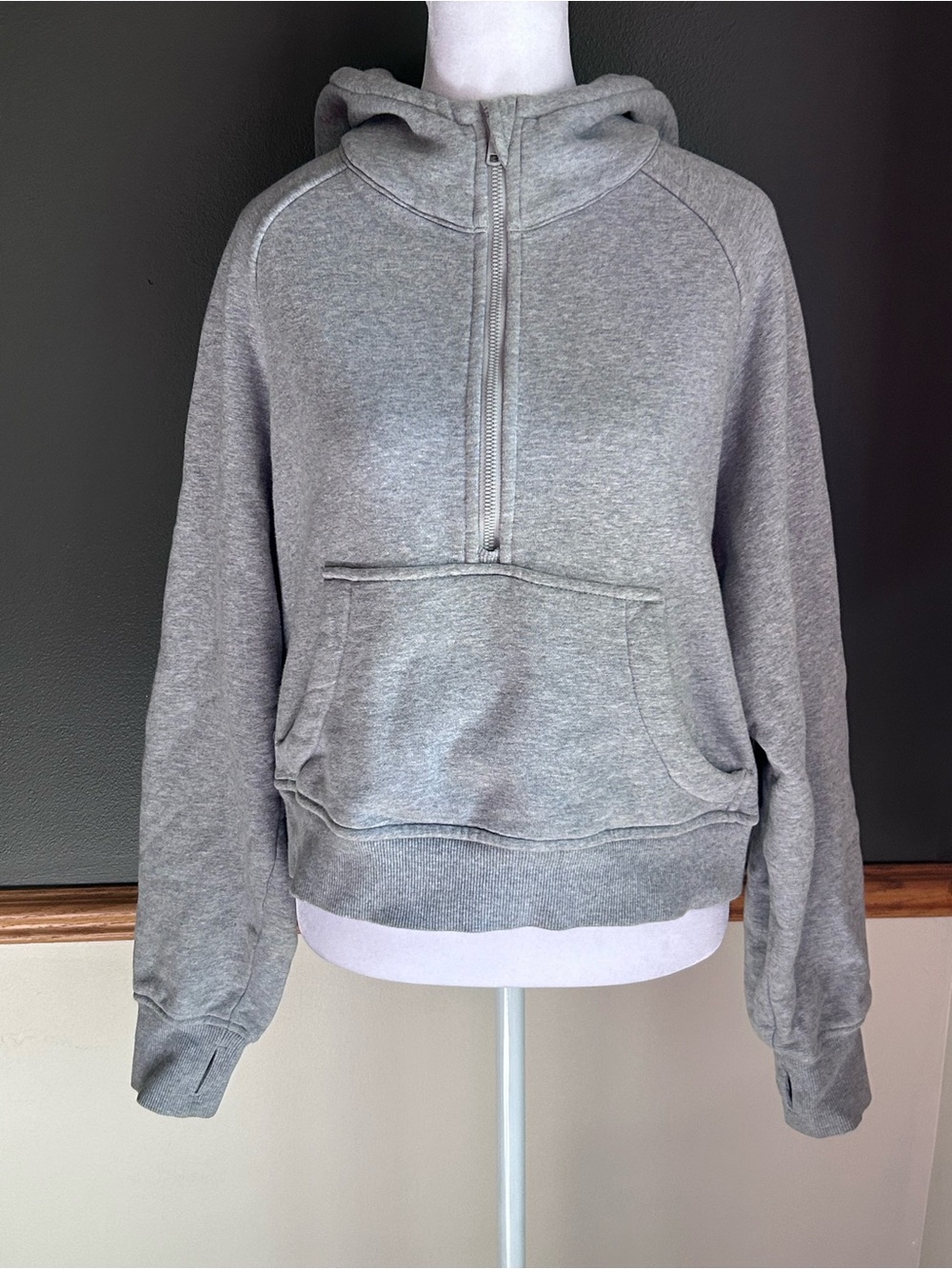 Quince Organic Cotton Heavyweight Fleece Oversized Half Zip Hoodie Grey Medium